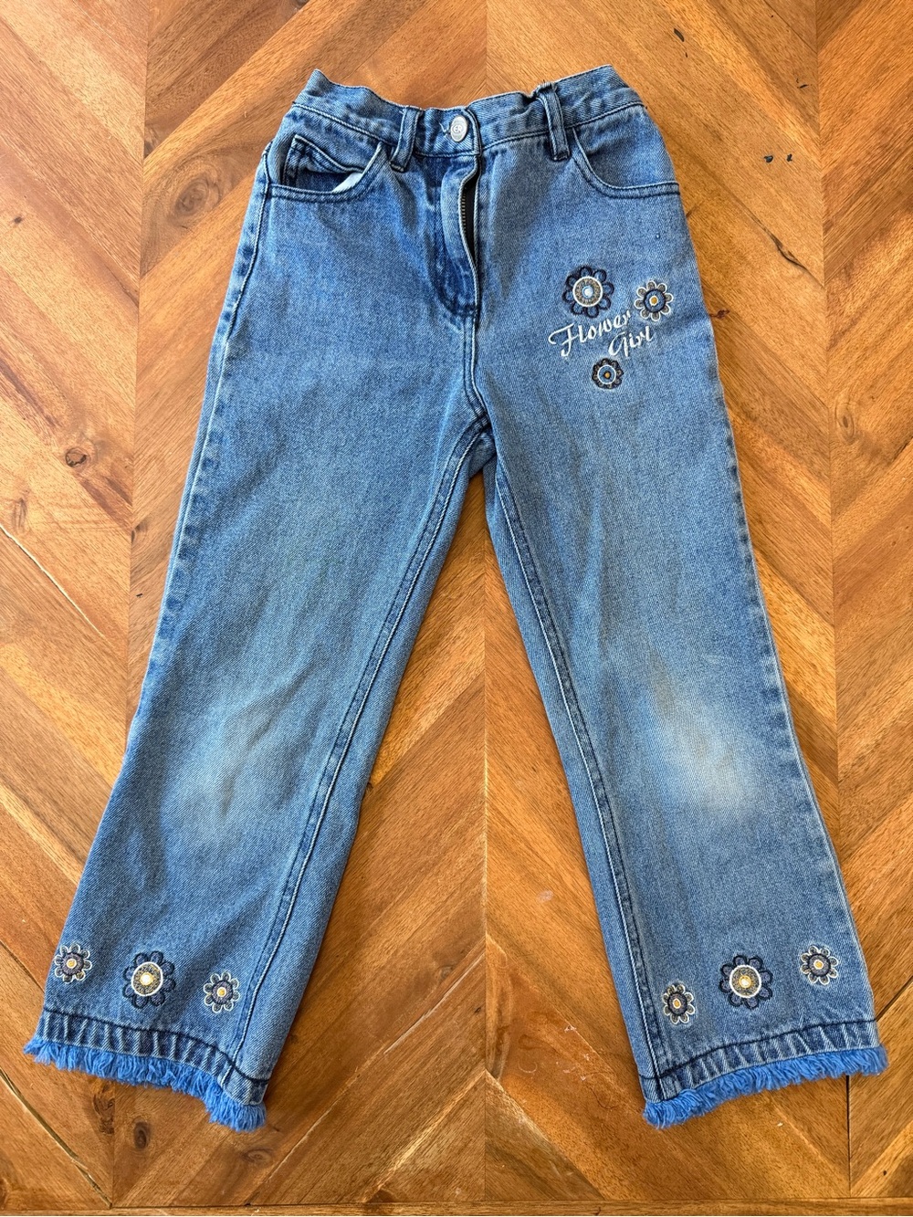 Vintage Girls Youth Jeans Embroidered Floral Denim Size 4T 90s
